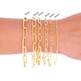 Nuragold 10k Real Yellow Gold Paperclip 2mm Elongated Cable Link Bracelet (7"-8") Dainty Italian Jewelry for Men & Women - 2mm,7.5"