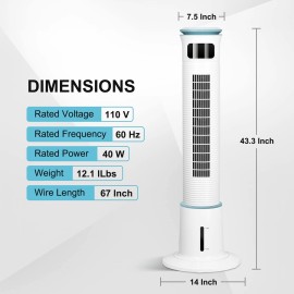 HealSmart 43-Inch Electric Oscillating Tower Fan with Remote Control & Mist Function White