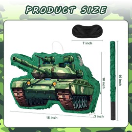 Tank Piñata - Small Army Camo Tank Piñata with Blindfold and Bat for Boys Kids Military Theme Birthday Party Game Decorations (Small Size 16.5”x10”x3”)