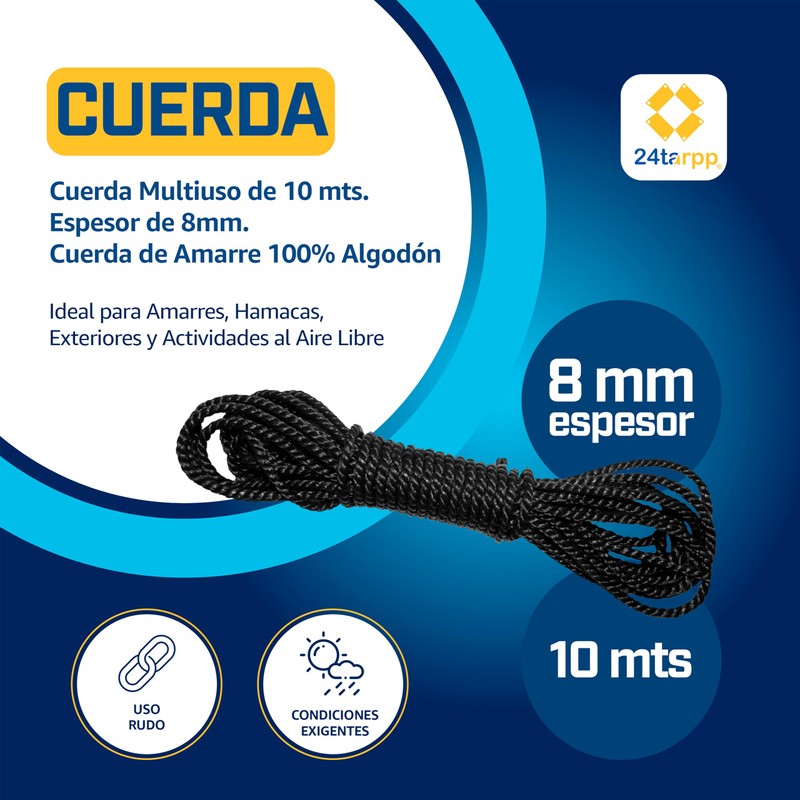 24tarpp Cuerda 8MM 10 MTS SOGA DE Uso RUDO Lazo