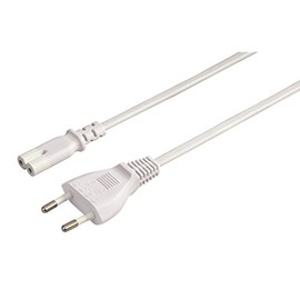 Euro Power Cable, Mains Plug to Euro 8 Socket, Double Socket with Ground Contact