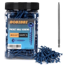 Bobibbi Pocket Hole Screws #8x2-1/2, Coarse Thread Wood Screws 300Pcs, Washer Head with Square Drive, 150MM Drive Bit Included