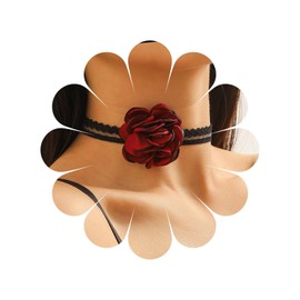 Inateannal Vintage Black Lace Flower Necklace Red Flower Choker Necklace Gothic Short Lace Tattoo Necklace Rose Flower Collar Necklace Jewellery for Women and Girls, Zinc, No Gemstone