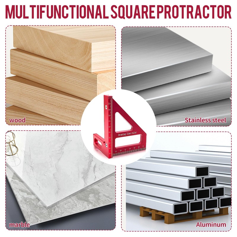 3D Square Protractor, 45/90 Degree Mitre Angle Made of Aluminium