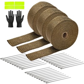 Exhaust Heat Wrap Roll 2" x 50' Titanium Fiberglass Heat Shield Tape 3 Rolls 5cm x 15m with 30pcs Stainless Ties for Motorcycle Car Truck