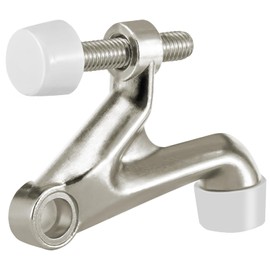 HOMOTEK 1 Pack Hinge Pin Door Stoppers, Hing Door Stops, Adjustable Deluxe Heavy Doorstops for Top of Door, Door Hinge Stoppers with White Rubber Bumper Tips,Satin Nickel