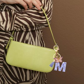 MORSUNBELA Keychain with Letter F Cute Initial Keyring Butterfly Key Ring,Purple,s