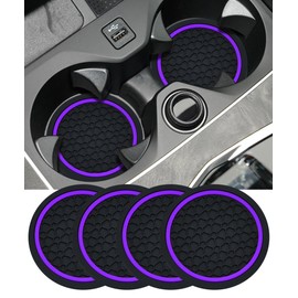 UBOG 4PCS Car Coasters,Car Accessories Car Cup Coasters,Car Accessories Interior,2.75 Inch Car Coasters for Cup Holders,Universal Non-Slip Car Cup Holder Coaster for Most Vehicle Truck (Black&Purple)