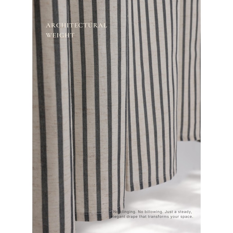 CasaTena Farmhouse Striped Shower Curtain - 72x72 Inches, Linen Blend