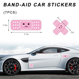 FSTURIOS Car Bandage Decals, Funny Cute Strip & Cross Band-Aid Decal Auto Bumper Sticker, Waterproof Cartoon Bandage Sticker UV-Resistant Dent Cover Decor for Vehicle Laptop Helmet (Pink)