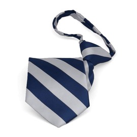 tiemart Boys' Zipper Ties (14 inch, Navy Blue and Silver Striped)