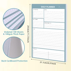 Undated Daily Planner Pad To Do List Notepad, 100 Tear off Sheets A4 Day Planner Desk Pad for Study Office Home Organising, 100GSM Thick Paper, 11.7" X 8.3"
