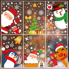 9 Pcs Christmas Window Stickers Xmas Decals Decorations for Glass Snowflake Santa Claus Reindeer Window Cling Sticker for Decorations