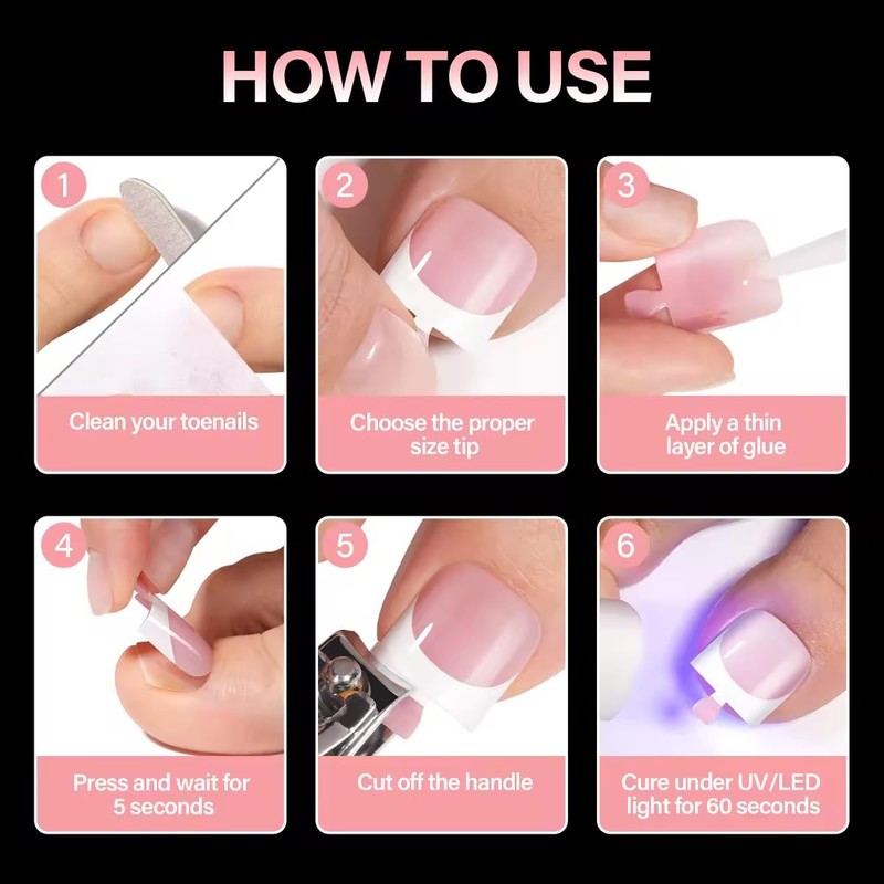 AILLSA French Tip Press On Toe Nails, Berry Pink Sharp