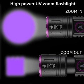 ALONEFIRE SV87 365nm UV Flashlight Zoom 5W Type C USB Rechargeable Black Light Money Detector for Resin Curing, Pet Urine Detection, Scorpion, Fishing, Minerals, Leaks, Cure Glue with Battery