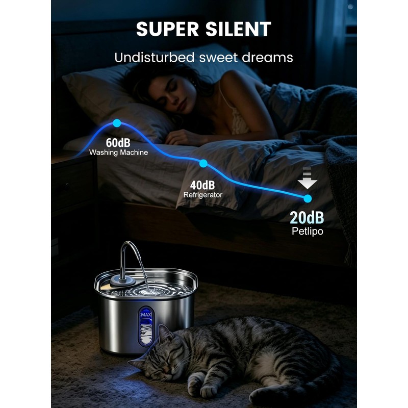 Stainless Steel Cat Water Fountain for Cats Indoor 3.2L 108oz