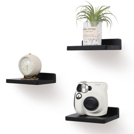 NIUBEST Small Floating Shelf, 5x6 Inch Display Ledges for Wall,Mini Shelves,Rustic Wood Shelf for Bedroom Living Room Bathroom Kitchen (3, Black)