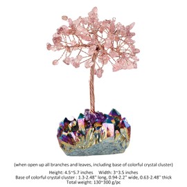 rockcloud Crystal Money Tree Feng Shui Bonsai with Titanium Coated Crystal Quartz Base Decoration for Wealth and Luck, Cherry Quartz