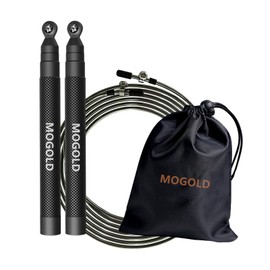 Mogold Speed Rope Set incl. 2 Steel Spare Cables | Ideal for Crossfit, Fitness, Boxing and Easy Double Under | Jump Ropes for Fitness Women and Men Premium Bearing Balls | Unbreakable Handles