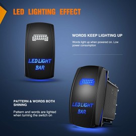 Gebildet Blue LED Light Bar Rocker Switch 5-Pin Laser On/Off LED Light, 20A/12V, 10A/24V Switch Jumper Cable Set for Jeep Boots Trucks