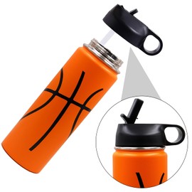 22 oz Basketball Water Bottle, Sports Flask Metal Travel Tumbler with 2 Lids, Stainless Steel Double Wall Vacuum Insulated Thermo Water bottles, Basketball Accessories Stuff Gifts for Mom Boys Girls