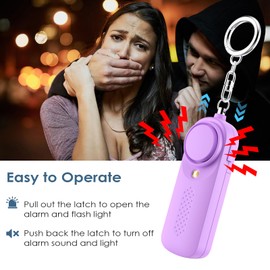 Qoosea Personal Alarm Pocket Alarm with 130 dB Emergency Safesound Personal Security Alarm Keyring with LED Light, Police Approved Alarm for Children, Women, Older Students (Purple)
