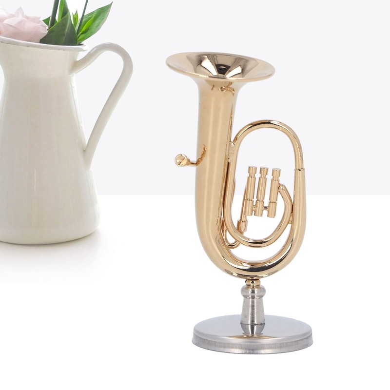 HEEPDD Mini Tuba Model, Miniature Tuba Model Brass Gold Plated