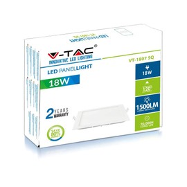 V-TAC LED Recessed Panel Rectangular with Aluminum Frame 18 W, 1350 lm 6000 K, White, 225 x 225 mm; 205 x 205 mm Size: 4871
