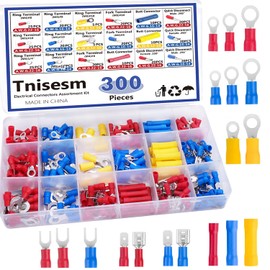 Tnisesm 300PCS Insulated Wire Crimp Connectors Assortment Kit with Ring, Spade, Butt, Quick Disconnect, Crimp Automotive Cable Terminals TN-T01
