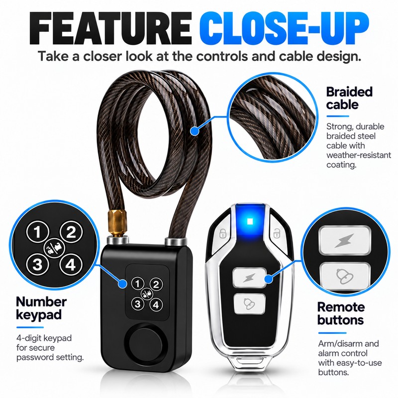 Bike Alarm Lock for Bicycles & Motorcycles – 110dB Remote-Control