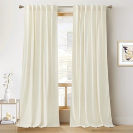 RYB HOME Super Soft Velvet Curtains for Living Room - Energy Saving Curtain Panels Soft Luxury Privacy Window Covering for Studio Home Theatre, Cream White, W52 x L96 inches, 2 Panels