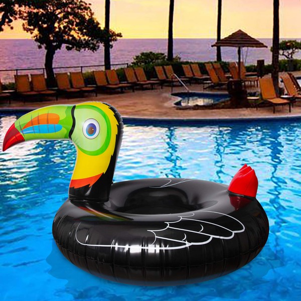 Geefuun Tropical Toucan Inflatable Pool Float Ride On Beach Swimming Rings - Hawaiian Luau Themed Water Toys Party Supplies for Kids Adults