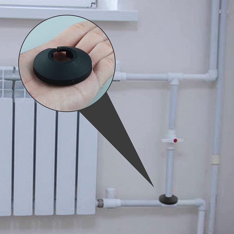 Pack of 6,15mm Plastic Radiator Pipe Covers Black Pipe Collars