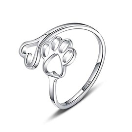 Dog Cat Paw Print Love Heart Ring Opening Adjustable Ring Pet Animal Claw Ring Jewelry for Women Men Gilrs Boys