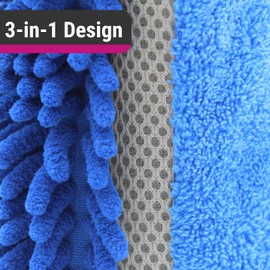 D&W The Motion Corporation DuW Premium 3in1 Autowaschhandschuh | Chenille Microfaser Mesh | blau/grau 22x17 cm | Waschhandschuh für die schonende Handwäsche | Felgenhandschuh Autopflege
