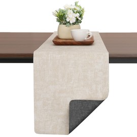 Chitomars Faux Leather Table Runner, Modern Double-Sided Non-Slip Heat Resistant Table Runner Washable Table Runner for Wedding Birthday Party Table Decoration (Grey Cream White, 30 x 140 cm)