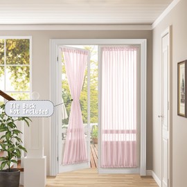 Tollpiz Sheer Door Curtains Closet Linen Textured Curtains Sheer Doorway Light Filtering Voile Rod French Door Pocket Curtain Patio Glass Door, 25 x 72 inches Long, Pink, Set of 1 Panel