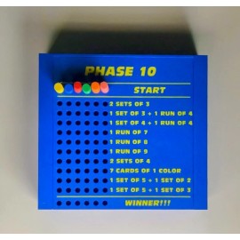 Phase 10 Hard Box Case Scoreboard with 6 Colored Pins 3D Printed