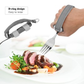 Beautyflier Spoon Fork Universal Cuff Utensil Adjustable Holder Strap for Holding Cutlery, Pens, Toothbrushes for Elderly or Individuals with Weak Grip (Gray)