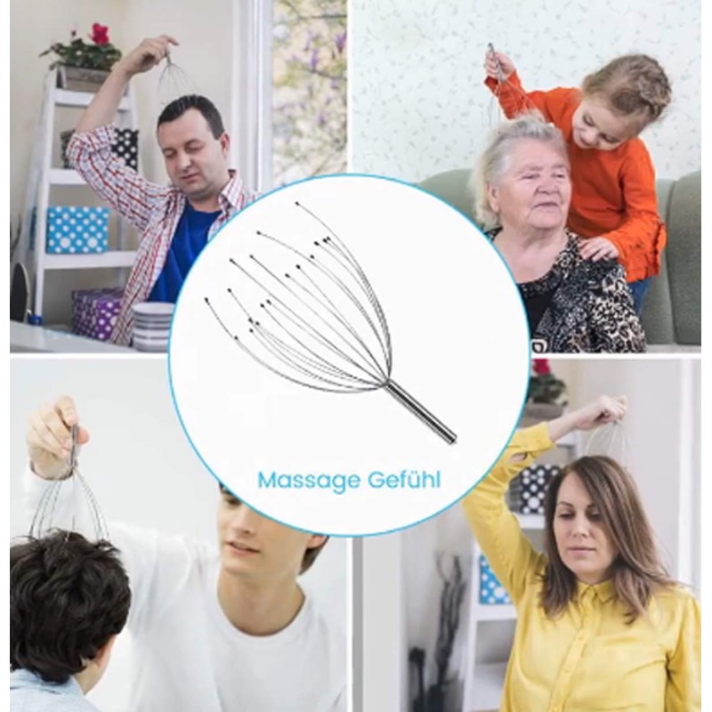 Head Massager and Back Scratcher with 2 Finger Massage Rings,