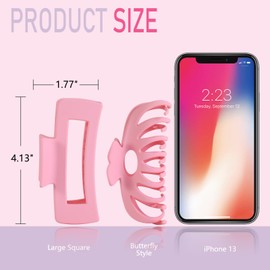 LuSeren Hair Clips for Women 4.3 Inch Large Hair Claw Clips for Women Thin Thick Curly Hair, Big Matte Banana Clips,Strong Hold jaw clips,Pink1