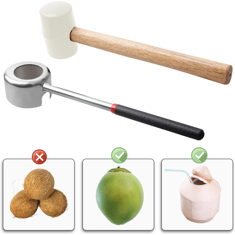 YiePhiot Coconut Opener Tools with Hammer, Super Safe & Easy