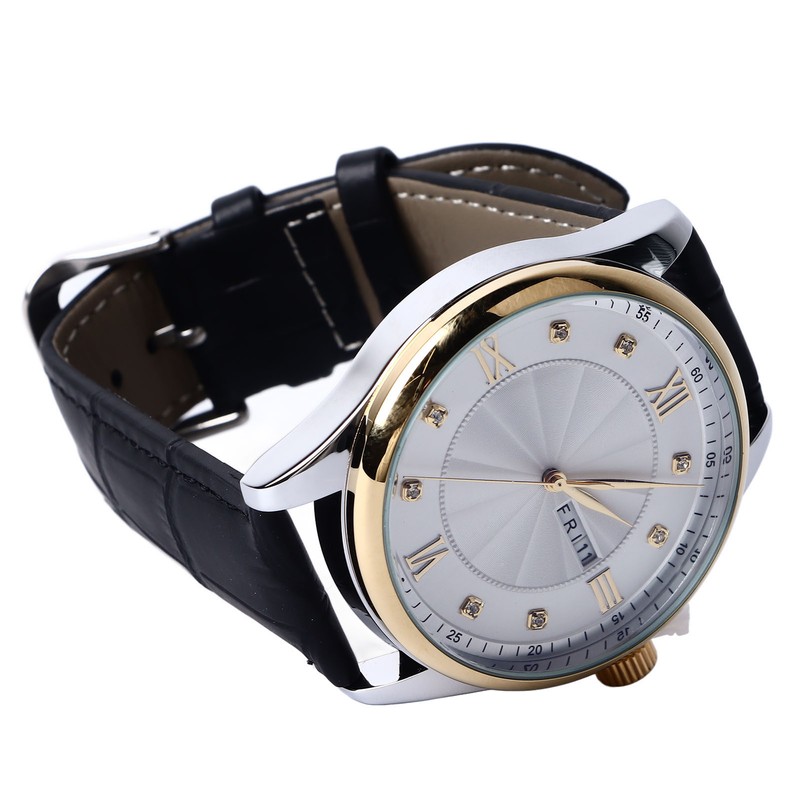 Men Quartz Watch Double Calendar Accurate Time PU Leather Strap