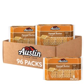 Austin Sandwich Crackers, Single Serve Snack Crackers, Office and Kids Snacks, Peanut Butter on Toasty (12 Trays, 96 Packs)
