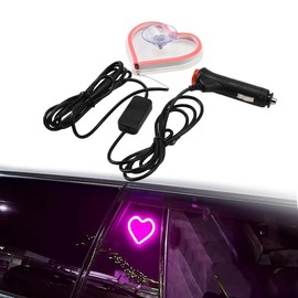 AuMoHall Car Interior Atmosphere Lights, Love Heart Shape Neon LED Window Light with for Valentine's Day Vehicle Decor, LED Ambient Light, Unique Car Interior Accessories to Express Yourself (Pink)