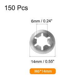 sourcing map 150PCS Internal Tooth Push on Locking Washers M6 x 14mm Speed Clips Fasteners, Stainless Steel Push Nut Washers