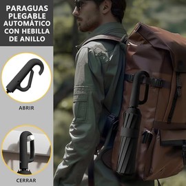 Paraguas Plegable Automático con Hebilla de Anillo, Paraguas de Bolsillo Reforzado, Sombrilla Grande Resistente al Viento, Con 20 Varillas Reflectantes y Protección UV, Para Hombres y Mujeres