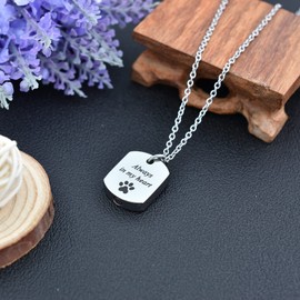 YOIEU Cat Dog Urn Necklaces for Ashes Always in my heart Engraved Pet Cremation Jewelry for Ashes Stainless Steel Pet Paw Print Keepsake Memorial Pendant Cremation Urn Necklace for Women Men (Silver)