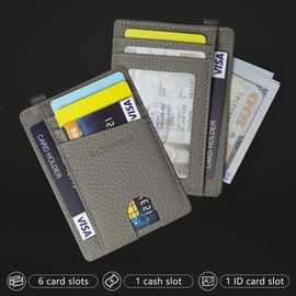 GADIEMKENSD Card Holder RFID Blocking Genuine Leather Slim Card Wallets, grey, Minimalist