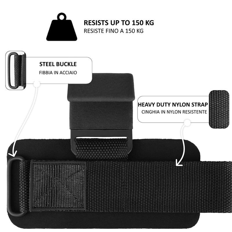 Weight Lifting Hooks Wrist Padding Pair of Straps 8 mm